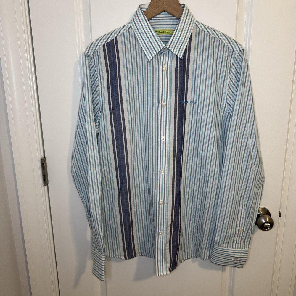 VTG Versace Jeans Men's Long Sleeve Button Up Cotton Linen Blend Size Medium